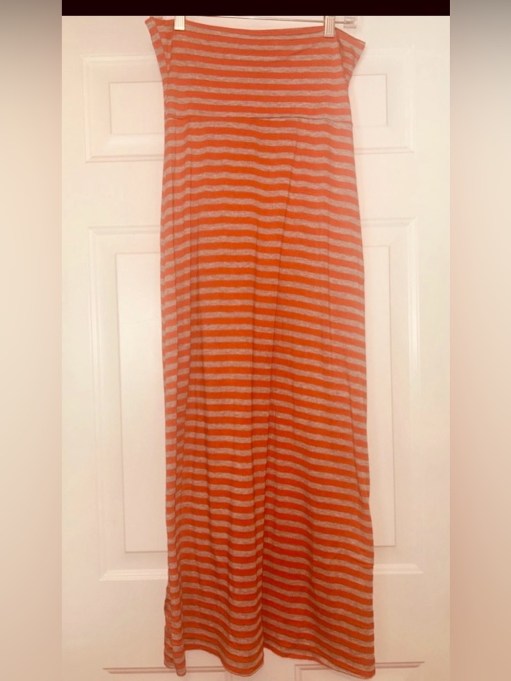 Green Envelope Maxi Dress M Orange Gray Striped Strapless Casual Made USA Resort